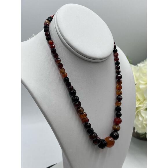 Faceted Carnelian Jasper Agate Quartz Graduated Necklace Healing Protection - Picture 5 of 13